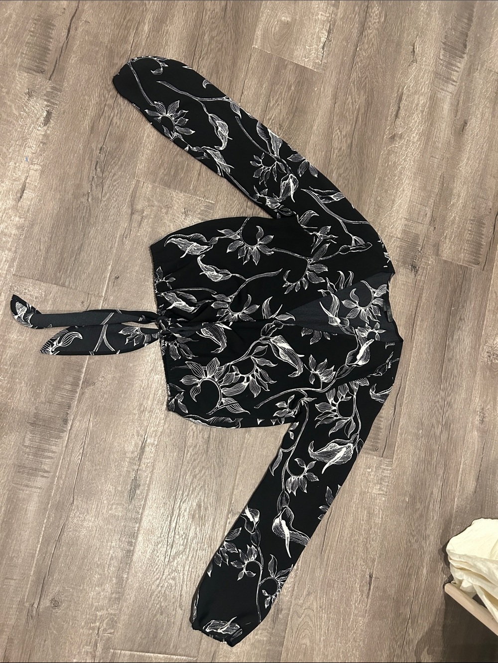 Nordstrom Black Floral Tie-Front Blouse